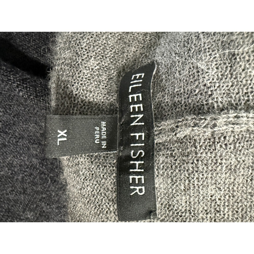 Eileen Fisher 100% Royal Alpaca Grey Colorblock Open Front Cardigan Wrap XL - Picture 5 of 7